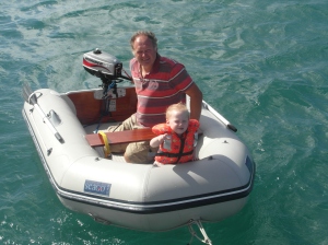 With my Grandad in the dinghy