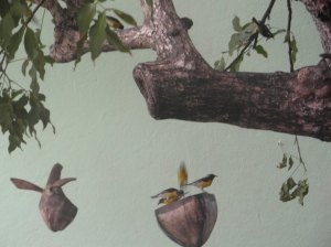 Little yellow birds at the bar in Philipsburg